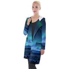 Green Aurora Lights-over Rocky Shore During Night Time Hooded Pocket Cardigan by danenraven