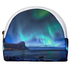 Green Aurora Lights-over Rocky Shore During Night Time Horseshoe Style Canvas Pouch by danenraven