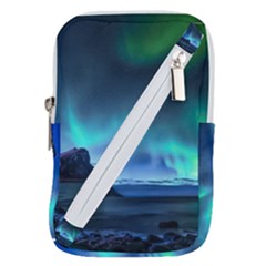 Green Aurora Lights-over Rocky Shore During Night Time Belt Pouch Bag (large) by danenraven