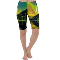 Scenic View Of Aurora Borealis Stretching Over A Lake At Night Cropped Leggings  by danenraven
