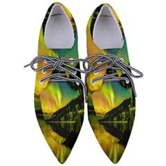 Scenic View Of Aurora Borealis Stretching Over A Lake At Night Pointed Oxford Shoes