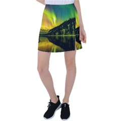 Scenic View Of Aurora Borealis Stretching Over A Lake At Night Tennis Skirt by danenraven
