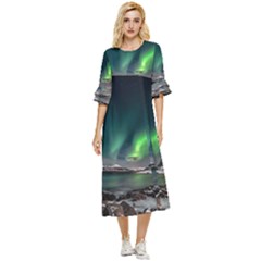 Aurora Borealis Photo Double Cuff Midi Dress