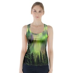 Aurora Borealis In Sky Over Forest Racer Back Sports Top by danenraven