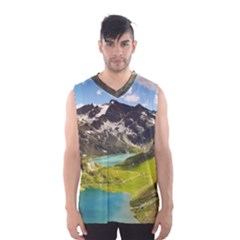 Aerial View Of Mountain And Body Of Water Men s Basketball Tank Top by danenraven