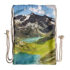 Aerial View Of Mountain And Body Of Water Drawstring Bag (large) by danenraven
