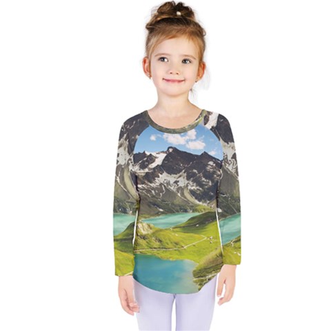 Aerial View Of Mountain And Body Of Water Kids  Long Sleeve Tee by danenraven