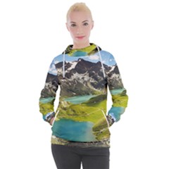 Aerial View Of Mountain And Body Of Water Women s Hooded Pullover by danenraven