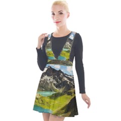 Aerial View Of Mountain And Body Of Water Plunge Pinafore Velour Dress
