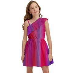 Multicolored Abstract Linear Print Kids  One Shoulder Party Dress by dflcprintsclothing