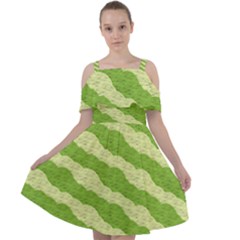 Textured Green Circles Pattern Cut Out Shoulders Chiffon Dress by FunDressesShop