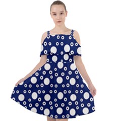 White Circles Blue Cut Out Shoulders Chiffon Dress by FunDressesShop