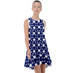 White Circles Blue Frill Swing Dress by FunDressesShop