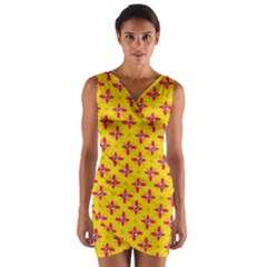 Flowers Shapes On Yellow Wrap Front Bodycon Dress by FunDressesShop