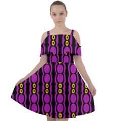 Purple And Yellow Circles On Black Cut Out Shoulders Chiffon Dress by FunDressesShop