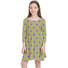 Purple Stars Pattern Kids  Quarter Sleeve Skater Dress