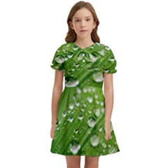 Green Water Leaf Kids  Bow Tie Puff Sleeve Dress by artworkshop
