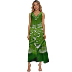 Green Water Leaf V-neck Sleeveless Babydoll Dress