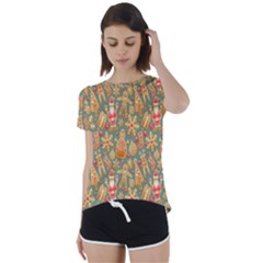 Pattern Seamless Short Sleeve Open Back Tee