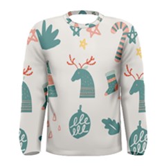 Reindeer Stars Socks Stick Candy Cane Men s Long Sleeve Tee