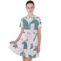 Reindeer Stars Socks Stick Candy Cane Short Sleeve Shoulder Cut Out Dress  by artworkshop