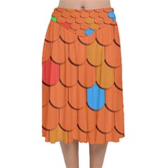 Roof Roofing Tiles  Velvet Flared Midi Skirt by artworkshop