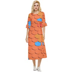 Roof Roofing Tiles  Double Cuff Midi Dress by artworkshop