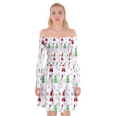 Santa Claus Snowman Christmas  Off Shoulder Skater Dress by artworkshop