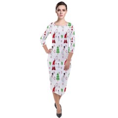 Santa Claus Snowman Christmas  Quarter Sleeve Midi Velour Bodycon Dress