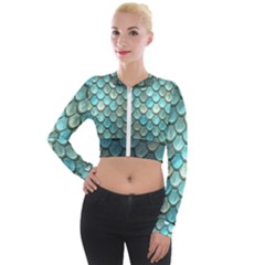 Scales Backdrop Texture Long Sleeve Cropped Velvet Jacket by artworkshop