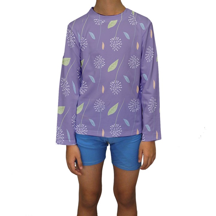 Seamless Pattern Floral Background Violet Background Kids  Long Sleeve Swimwear