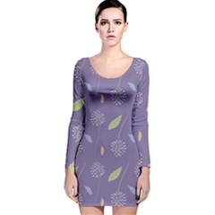 Seamless Pattern Floral Background Violet Background Long Sleeve Velvet Bodycon Dress by artworkshop