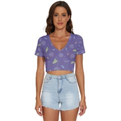 Seamless Pattern Floral Background Violet Background V-neck Crop Top by artworkshop