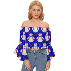 Seamless Repeat Repeating Pattern Off Shoulder Flutter Bell Sleeve Top by artworkshop