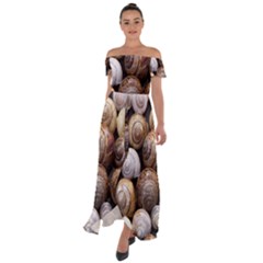 Snail Shells Pattern Arianta Arbustorum Off Shoulder Open Front Chiffon Dress