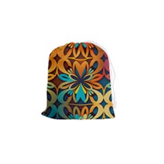 Orange, Turquoise And Blue Pattern  Drawstring Pouch (small)