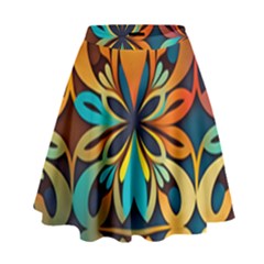 Orange, Turquoise And Blue Pattern  High Waist Skirt