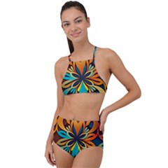 Orange, Turquoise And Blue Pattern  High Waist Tankini Set by Sobalvarro