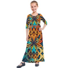 Orange, Turquoise And Blue Pattern  Kids  Quarter Sleeve Maxi Dress by Sobalvarro