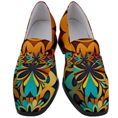 Orange, Turquoise And Blue Pattern  Women s Chunky Heel Loafers by Sobalvarro