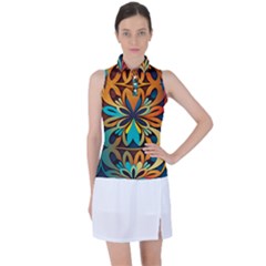 Orange, Turquoise And Blue Pattern  Women s Sleeveless Polo Tee by Sobalvarro