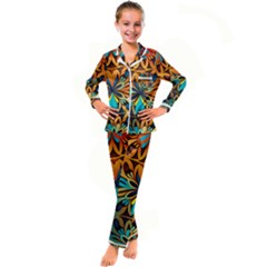Orange, Turquoise And Blue Pattern  Kid s Satin Long Sleeve Pajamas Set by Sobalvarro