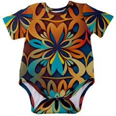 Orange, Turquoise And Blue Pattern  Baby Short Sleeve Onesie Bodysuit by Sobalvarro