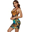 Orange, turquoise and blue pattern  Sleeveless Wide Square Neckline Ruched Bodycon Dress View2