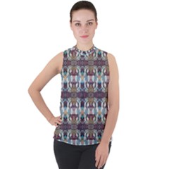 Multicolored Ornate Decorate Pattern Mock Neck Chiffon Sleeveless Top by dflcprintsclothing
