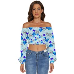 Sealife Long Sleeve Crinkled Weave Crop Top by Sparkle