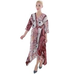 Cora; abstraction Quarter Sleeve Wrap Front Maxi Dress