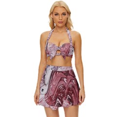 Cora; abstraction Vintage Style Bikini Top and Skirt Set 