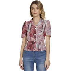 Cora; abstraction Puffed Short Sleeve Button Up Jacket