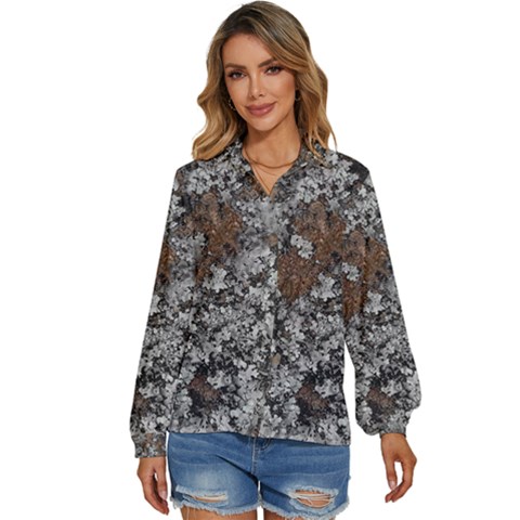 Floral Surface Print Design Women s Long Sleeve Button Down Shirt by dflcprintsclothing